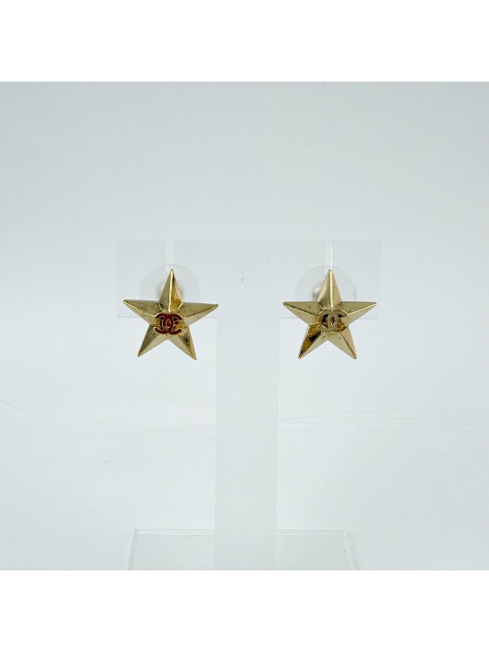 Chanel CC Logo Star Motif Earrings Plated Gold Vintage